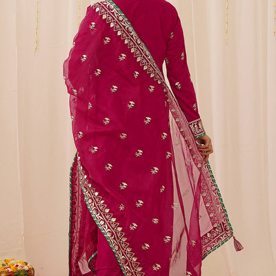 Pink Silk Blend Solid Yoke Design Straight Palazzo Suit Set PKSKD2490