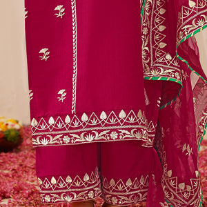 Pink Silk Blend Solid Yoke Design Straight Palazzo Suit Set PKSKD2490