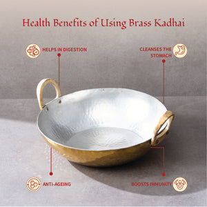 Ayurveda Starter Kit (1 Brass Kadhai, 1 Copper Tumbler, 1 Kansa (Bronze) Thaali - 10.5