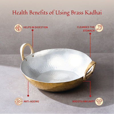 Ayurveda Starter Kit (1 Brass Kadhai, 1 Copper Tumbler, 1 Kansa (Bronze) Thaali - 10.5