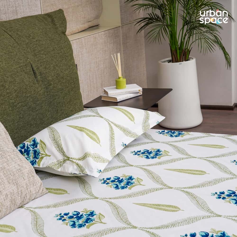 Fitted King Size Cotton Bedsheet - Floral Moroccan - Blue