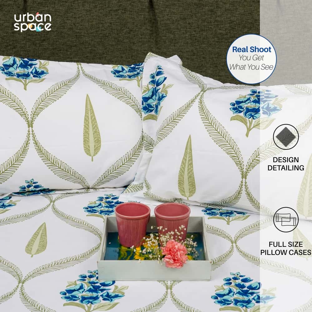 Fitted King Size Cotton Bedsheet - Floral Moroccan - Blue