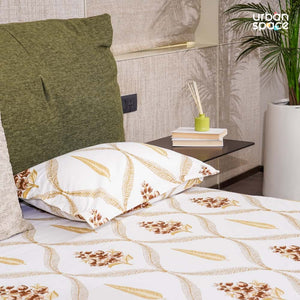 Serene Collection - Breathable 200 TC 100% Pure Cotton Single Bedsheet with Pillow Cover, Floral Moroccan - Brown