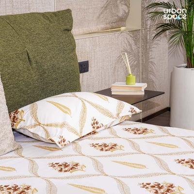 Serene Collection - Breathable 200 TC 100% Pure Cotton Single Bedsheet with Pillow Cover, Floral Moroccan - Brown