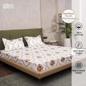 Serene Collection - Breathable 200 TC 100% Pure Cotton Single Bedsheet with Pillow Cover, Floral Moroccan - Brown