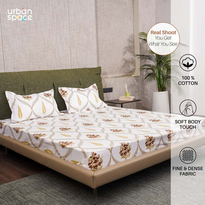 Serene Collection - Breathable 200 TC 100% Pure Cotton Single Bedsheet with Pillow Cover, Floral Moroccan - Brown