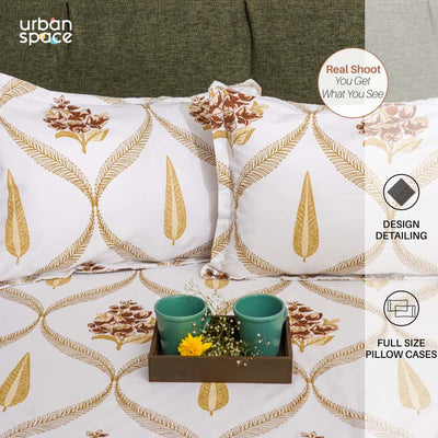 Serene Collection - Breathable 200 TC 100% Pure Cotton Single Bedsheet with Pillow Cover, Floral Moroccan - Brown