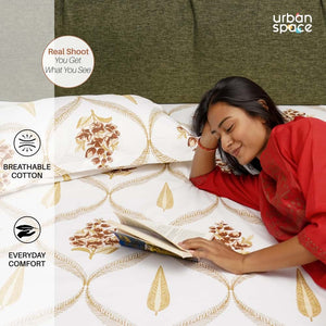 Serene Collection - Breathable 200 TC 100% Pure Cotton Single Bedsheet with Pillow Cover, Floral Moroccan - Brown