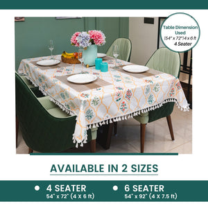 Sicilia : Anti Skid & Water resistant Linen textured Premium table cover for dining table - Floral symphony