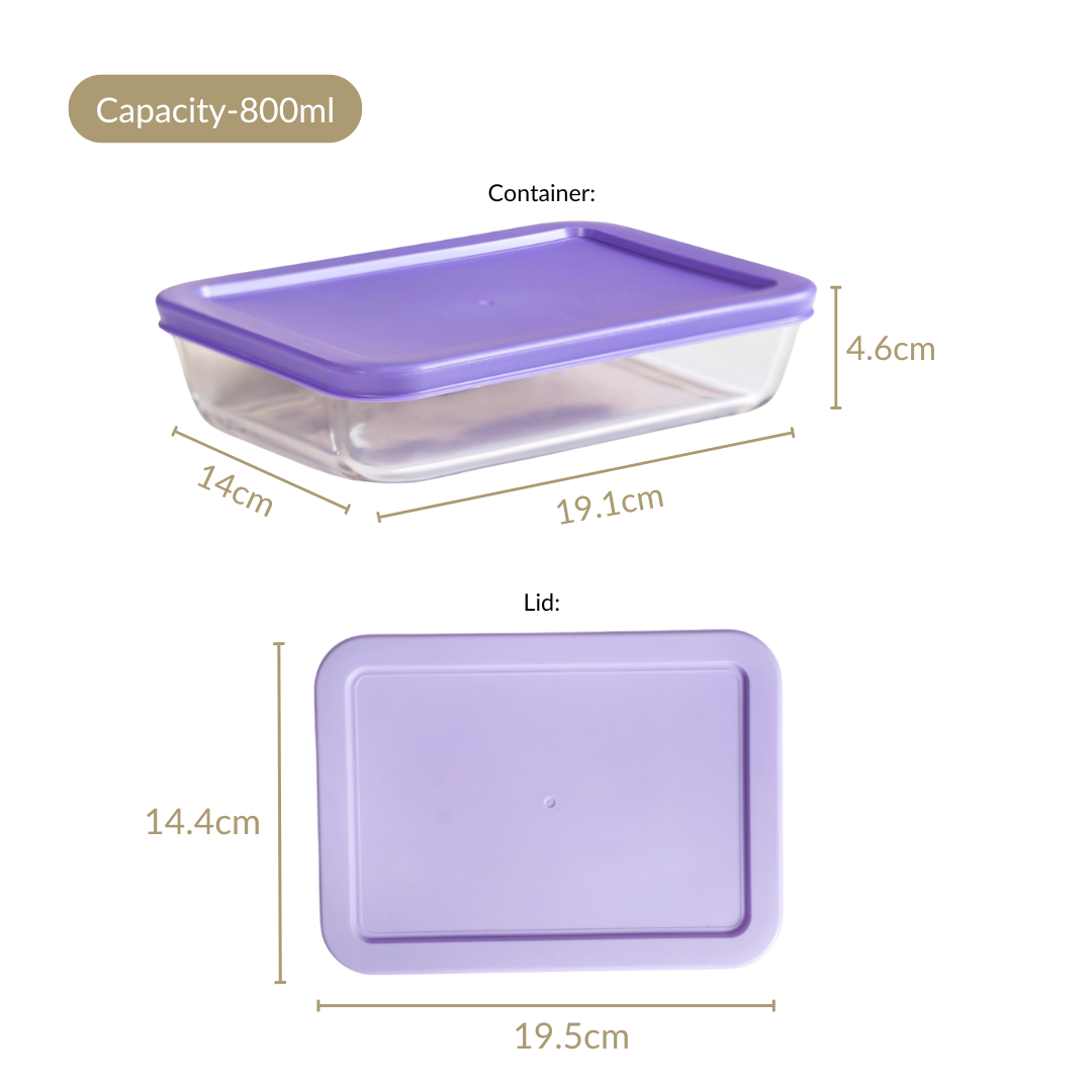 Set Of 4 Shallow Borosilicate Glass Food Storage Container 800ml