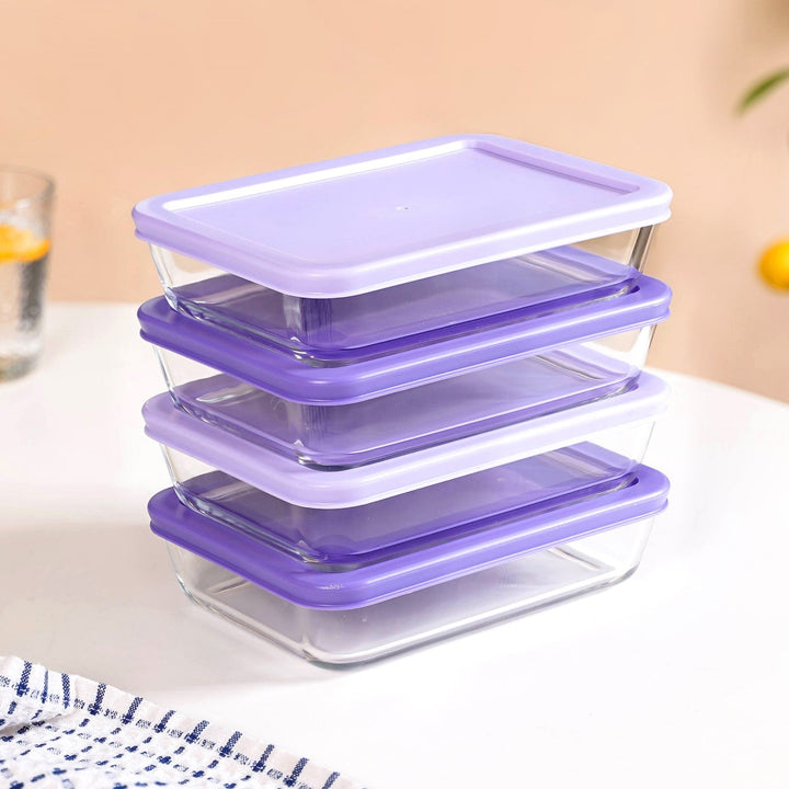 Set Of 4 Shallow Borosilicate Glass Food Storage Container 800ml