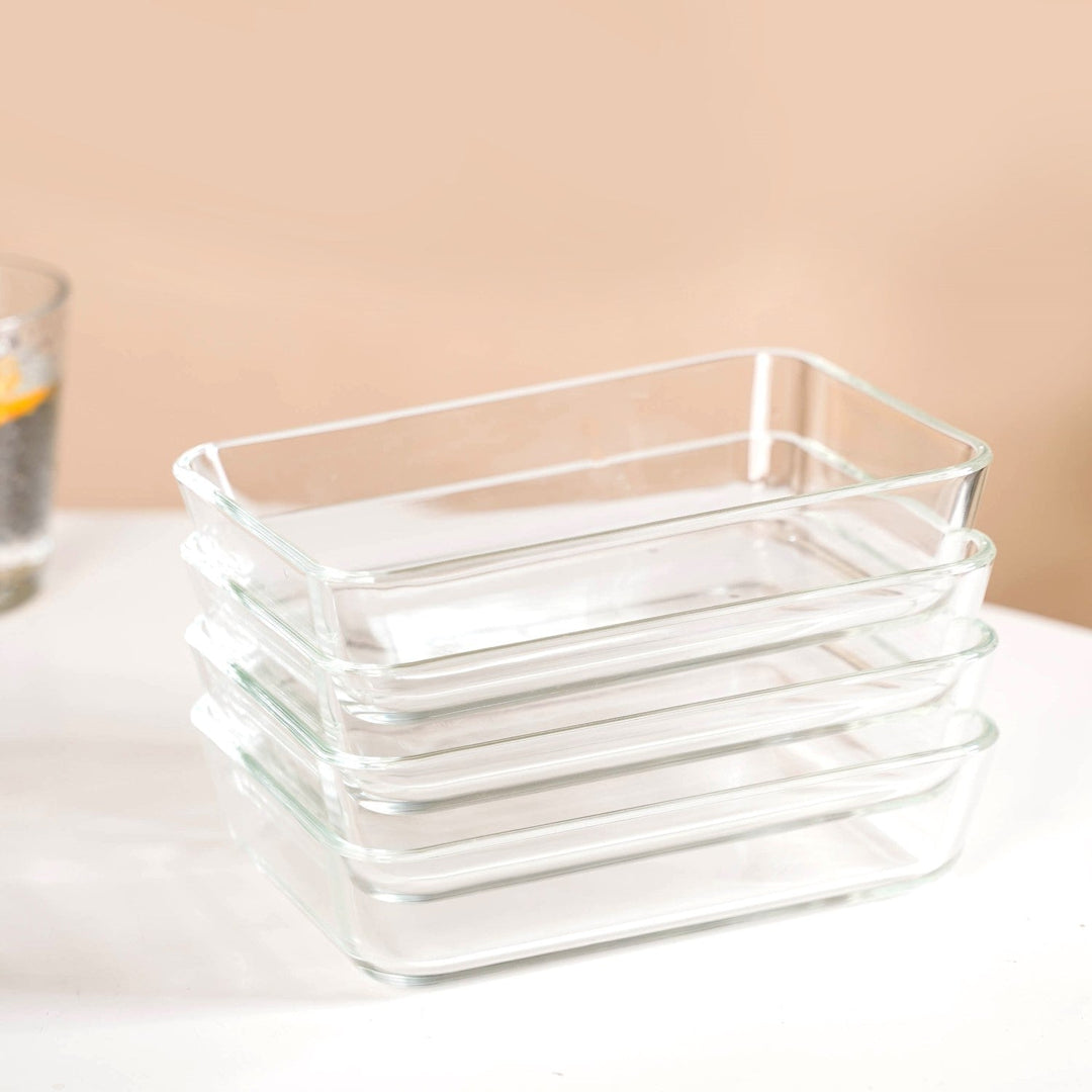 Set Of 4 Shallow Borosilicate Glass Food Storage Container 800ml