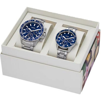 Fossil Bannon Blue Dial Pair 45mm & 38mm BQ2828SET