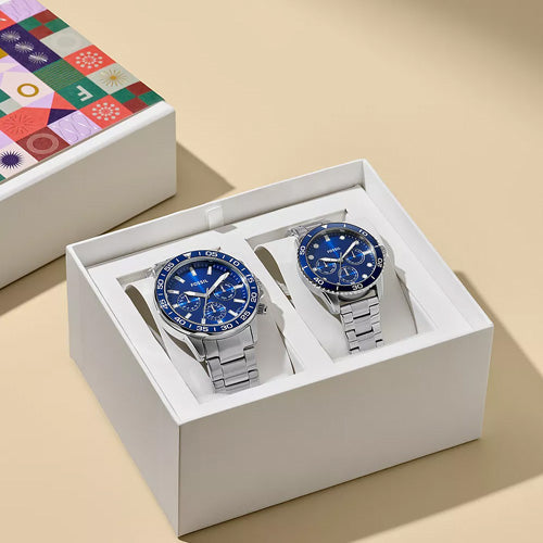 Fossil Bannon Blue Dial Pair 45mm & 38mm BQ2828SET