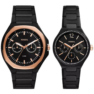 Fossil Evanston Black Dial Pair 45mm & 36mm BQ2645SET