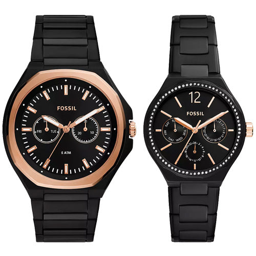 Fossil Evanston Black Dial Pair 45mm & 36mm BQ2645SET