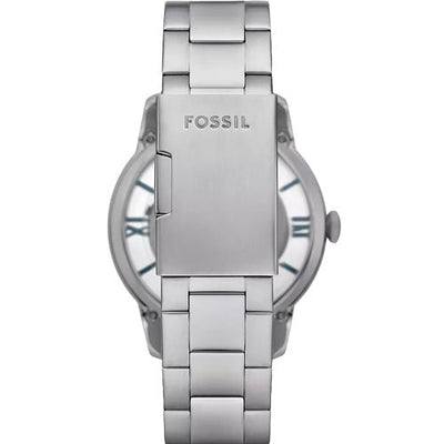Fossil Townsman Men's Skeleton Blue Dial & Silver Chain Watch