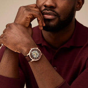 Fossil Townsman Skeleton & Brown Leather Strap Watch for Men