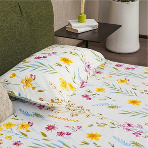 Serene Collection - Breathable 200 TC 100% Pure Cotton Single Bedsheet with Pillow Cover, France- Yellow