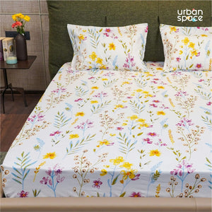 Serene Collection - Breathable 200 TC 100% Pure Cotton Bedsheet with Pillow Cover, France- Yellow