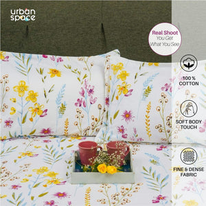 Serene Collection - Breathable 200 TC 100% Pure Cotton Single Bedsheet with Pillow Cover, France- Yellow