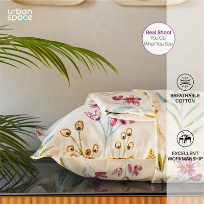 Serene Collection - Breathable 200 TC 100% Pure Cotton Single Bedsheet with Pillow Cover, France- Yellow
