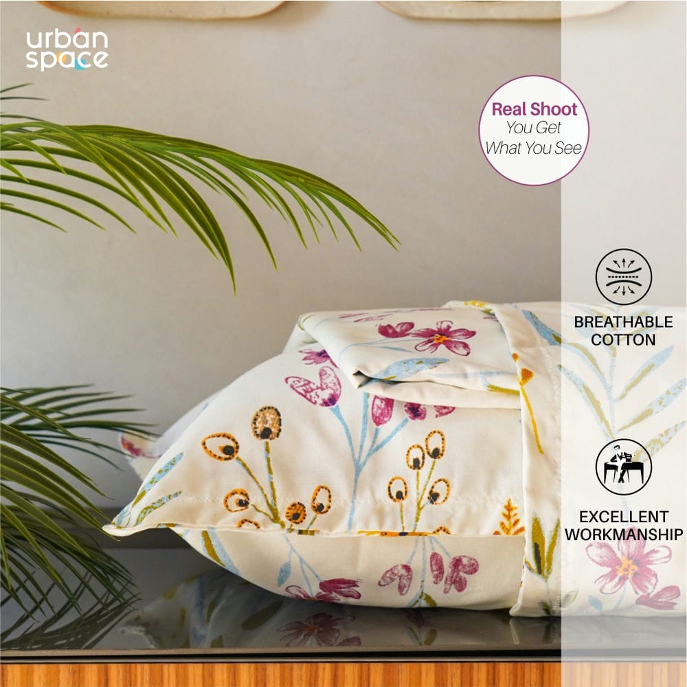 Serene Collection - Breathable 200 TC 100% Pure Cotton Single Bedsheet with Pillow Cover, France- Yellow