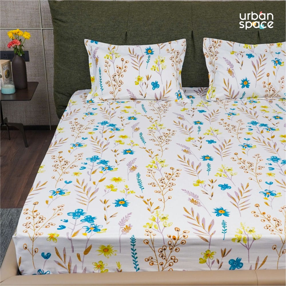 Serene Collection - Breathable 200 TC 100% Pure Cotton Bedsheet with Pillow Cover, France - Blue