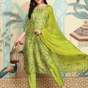 Floral Printed Regular Three-Quarter Sleeves Kurta with Trousers & With Dupatta