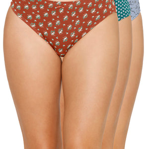 Inner Elastic Printed Mid Rise Bikini Panty (Pack of 3)