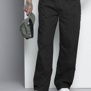 Men's Black Wide Leg Solid Jeans