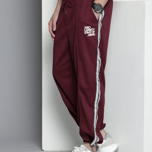 Men's Maroon Relaxed Fit Printed Wide Leg Joggers