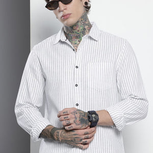 Men's White Slim Fit Striped Casual Shirt
