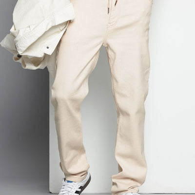 Men's White Regular Fit Solid Denim Joggers