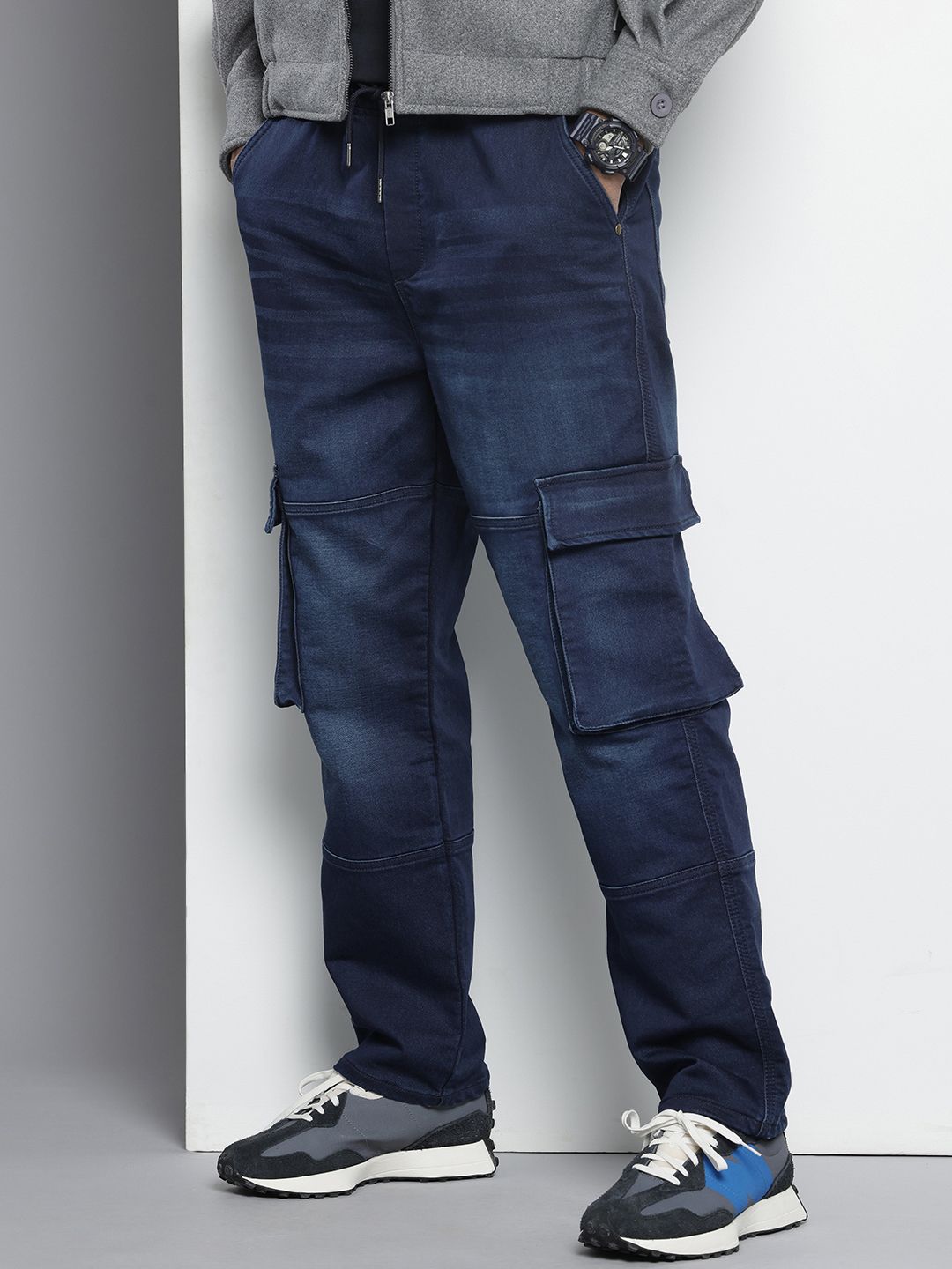 Men's Blue Relaxed Fit Solid Denim Joggers