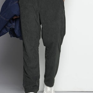 Men's Grey Straight Fit Textured Trousers