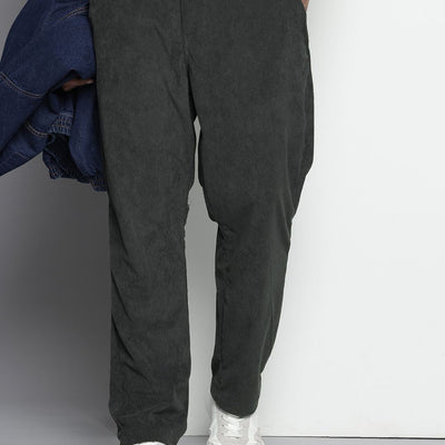 Men's Grey Straight Fit Textured Trousers
