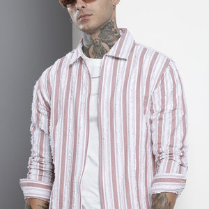 Men's Maroon Relaxed Fit Striped Resort Wear Shirt