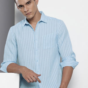 Men's Blue Slim Fit Striped Casual Shirt
