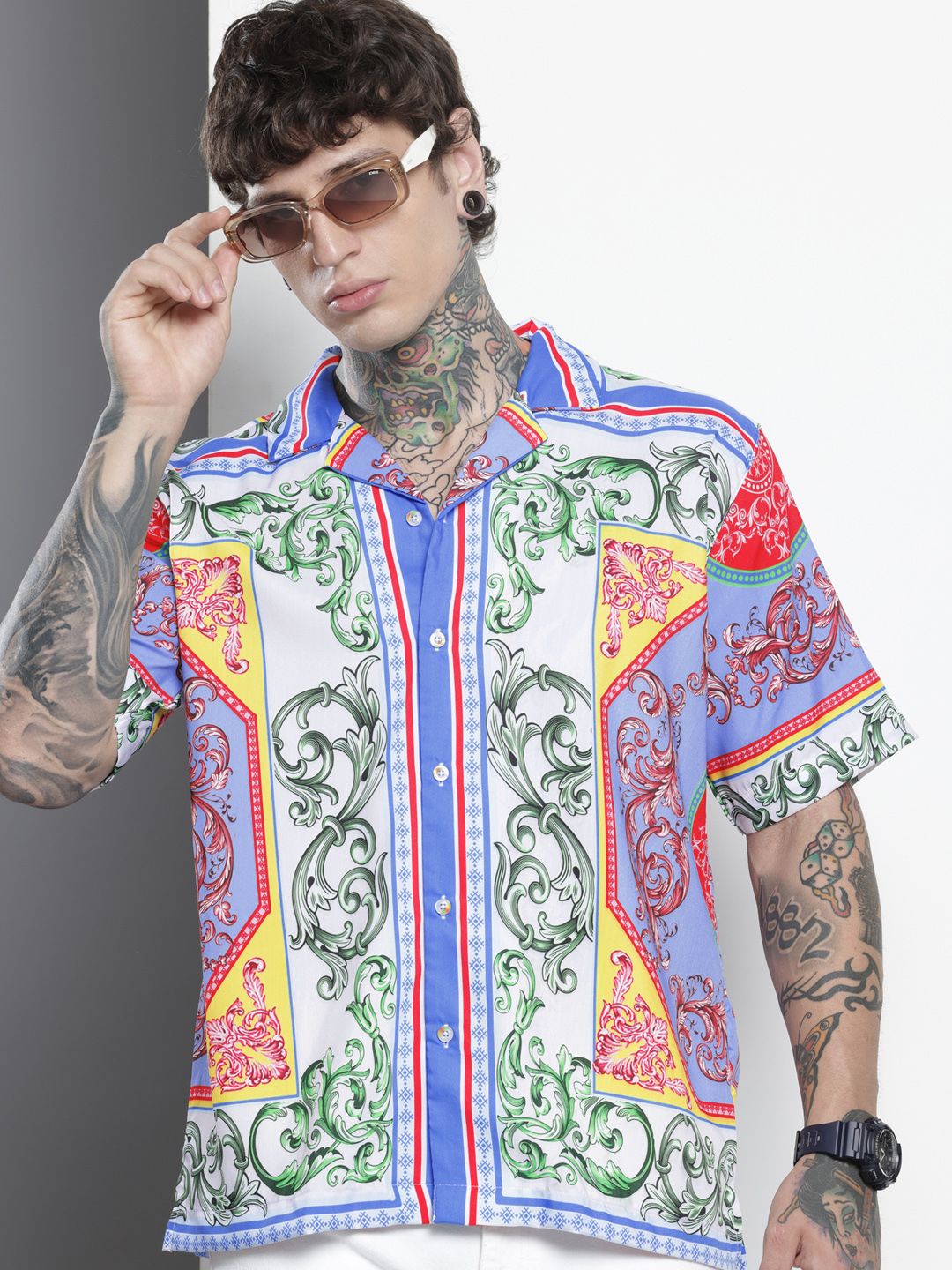 Men's Multicolor Oversized Kitch Street Wear Shirt