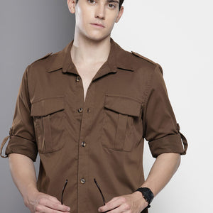 Men's Brown Regular Fit Solid Street Wear Shirt