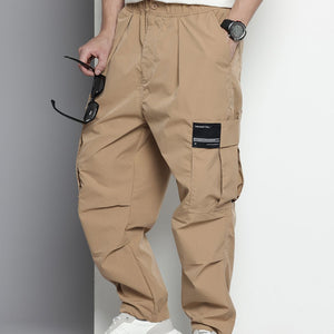Men's Khaki Tapered Fit Textured Cargos