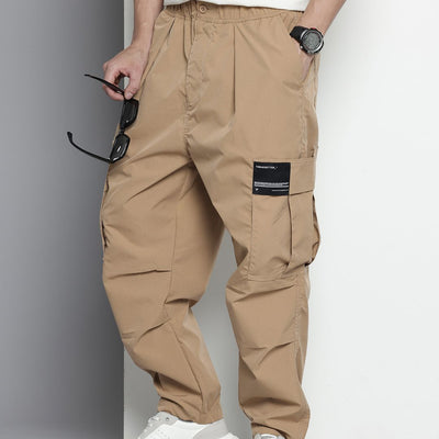 Men's Khaki Tapered Fit Textured Cargos