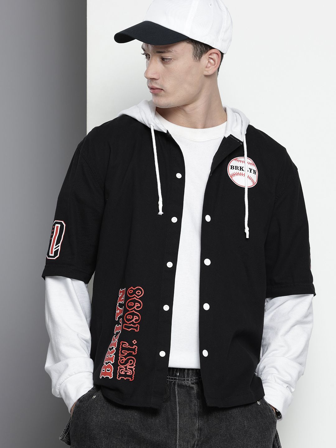 Men's Black Regular Fit Graphic Street Wear Shirt