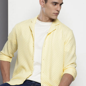 Men's Yellow Relaxed Fit Solid Resort Wear Shirt