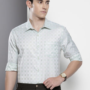 Men's Green Slim Fit Checked Formal Shirt
