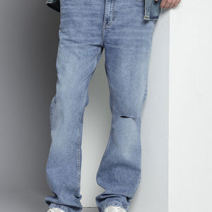 Men's Blue Bootcut Solid Stretchable Jeans