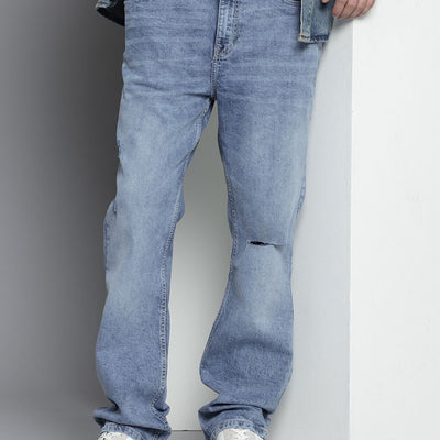 Men's Blue Bootcut Solid Stretchable Jeans