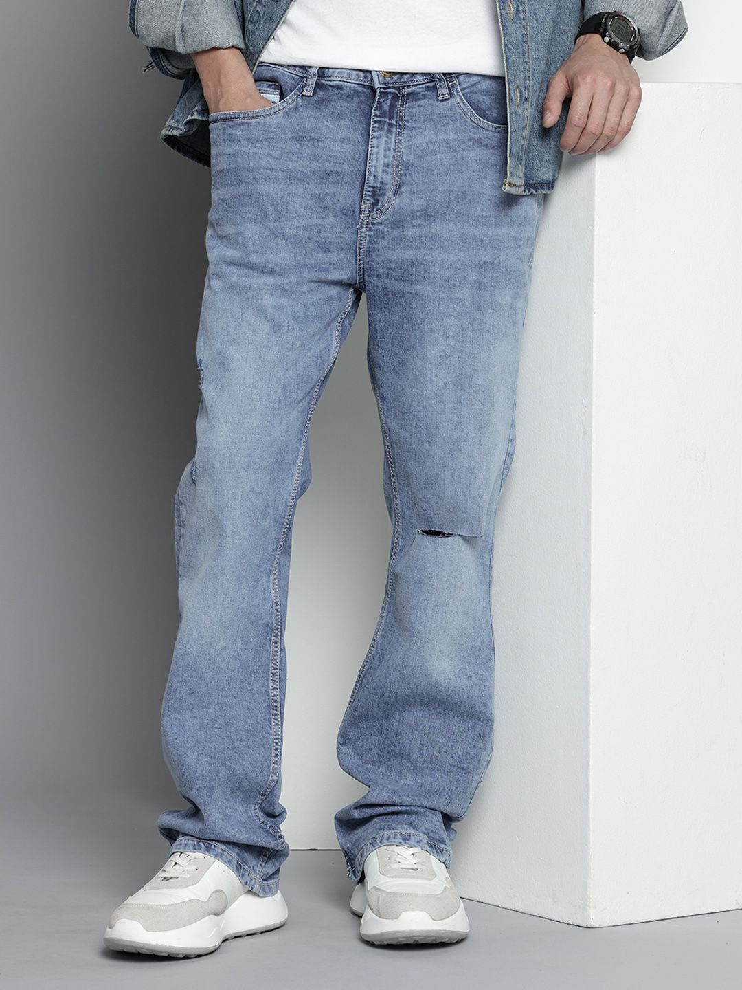 Men's Blue Bootcut Solid Stretchable Jeans