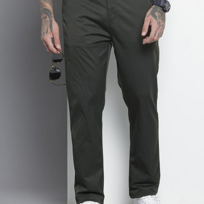 Men's Grey Regular Fit Solid Trousers